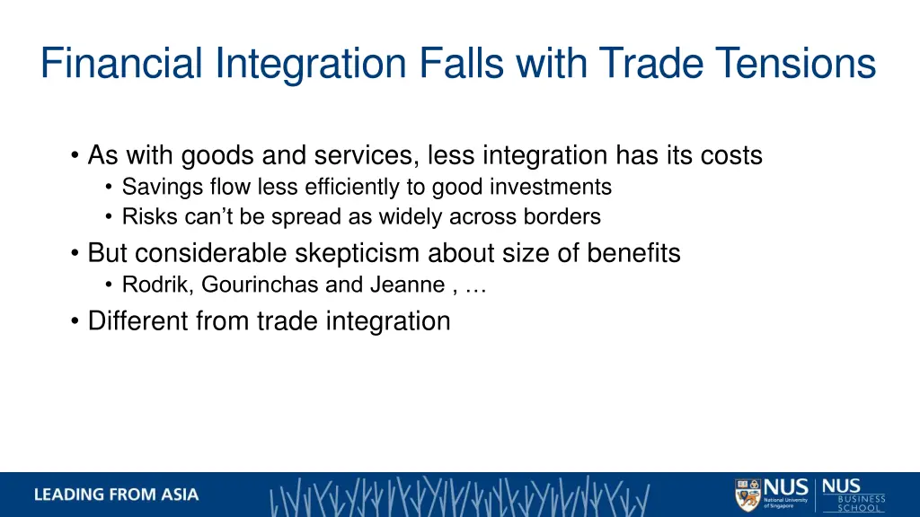 financial integration falls with trade tensions