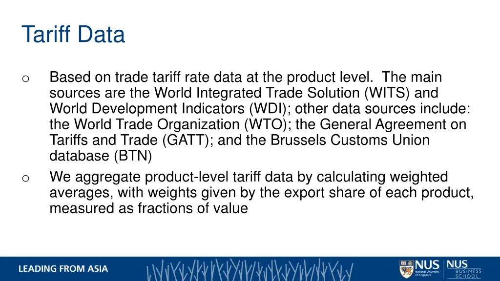 tariff data