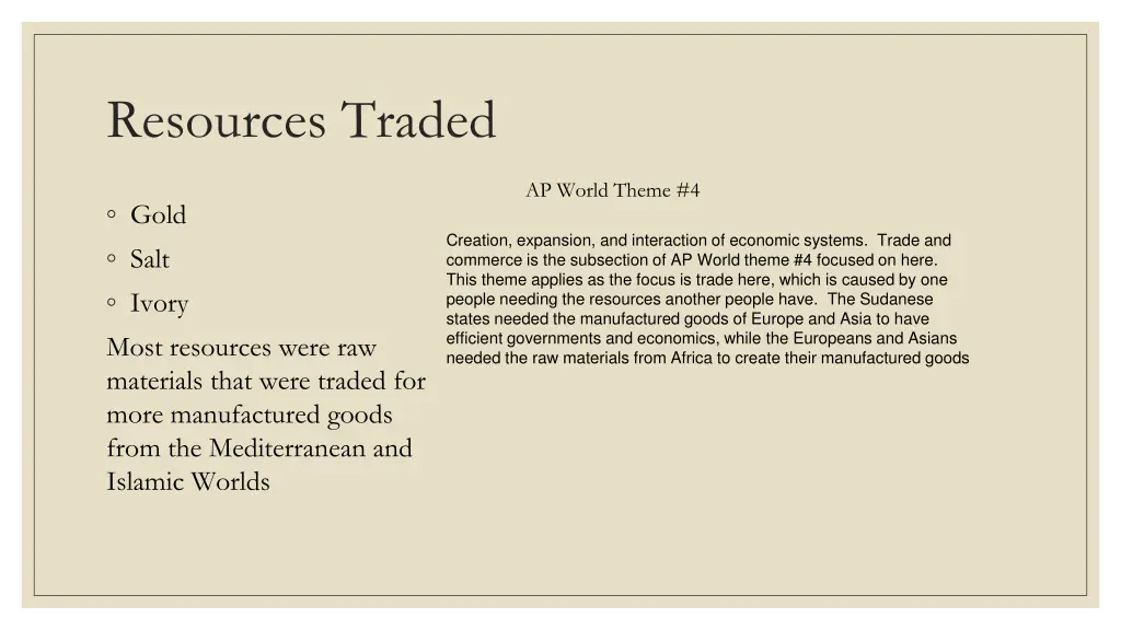resources traded