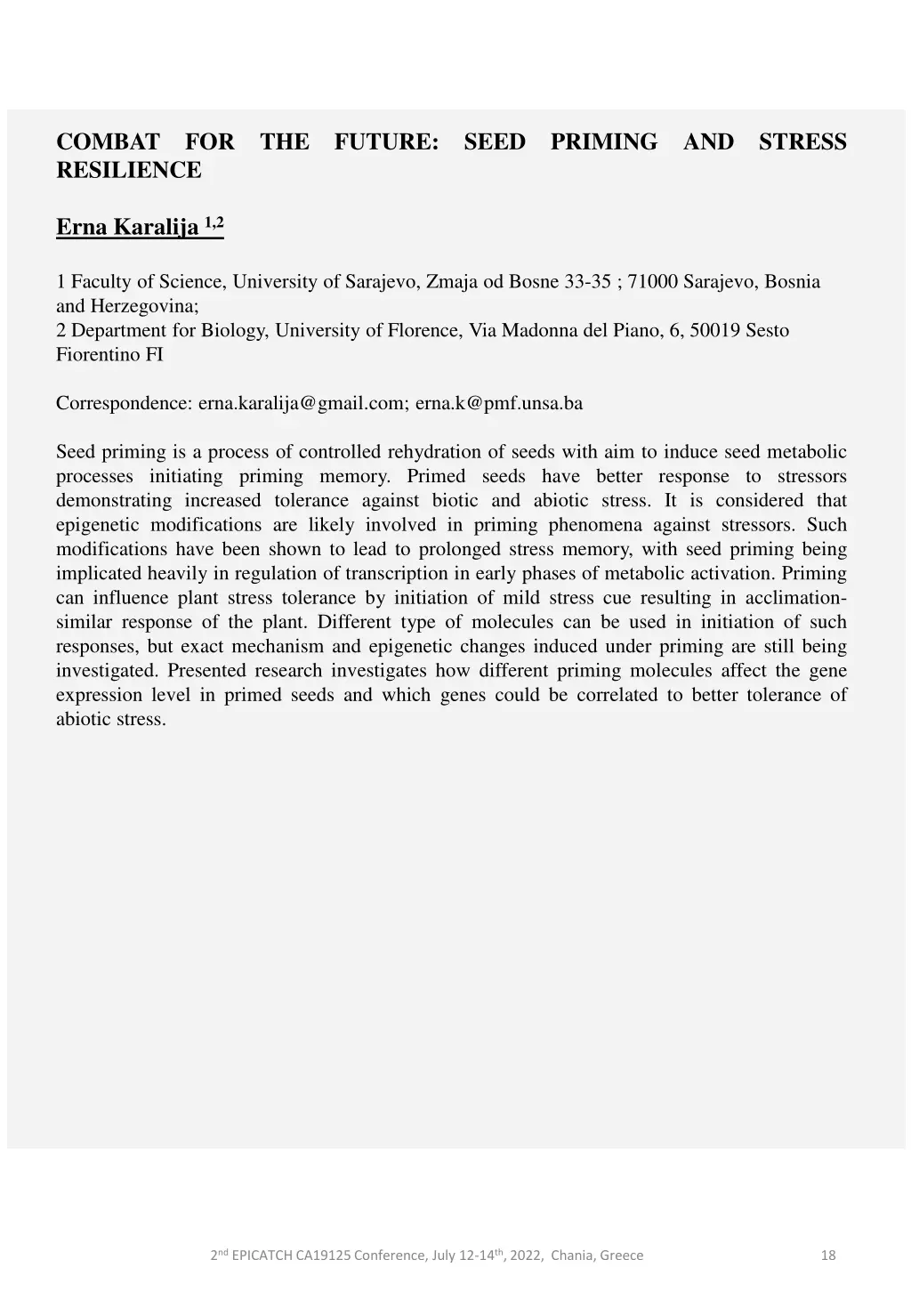 combat for the future seed priming and stress