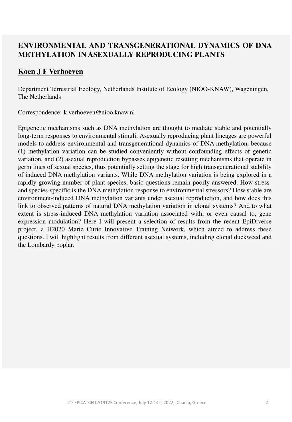 environmental and transgenerational dynamics