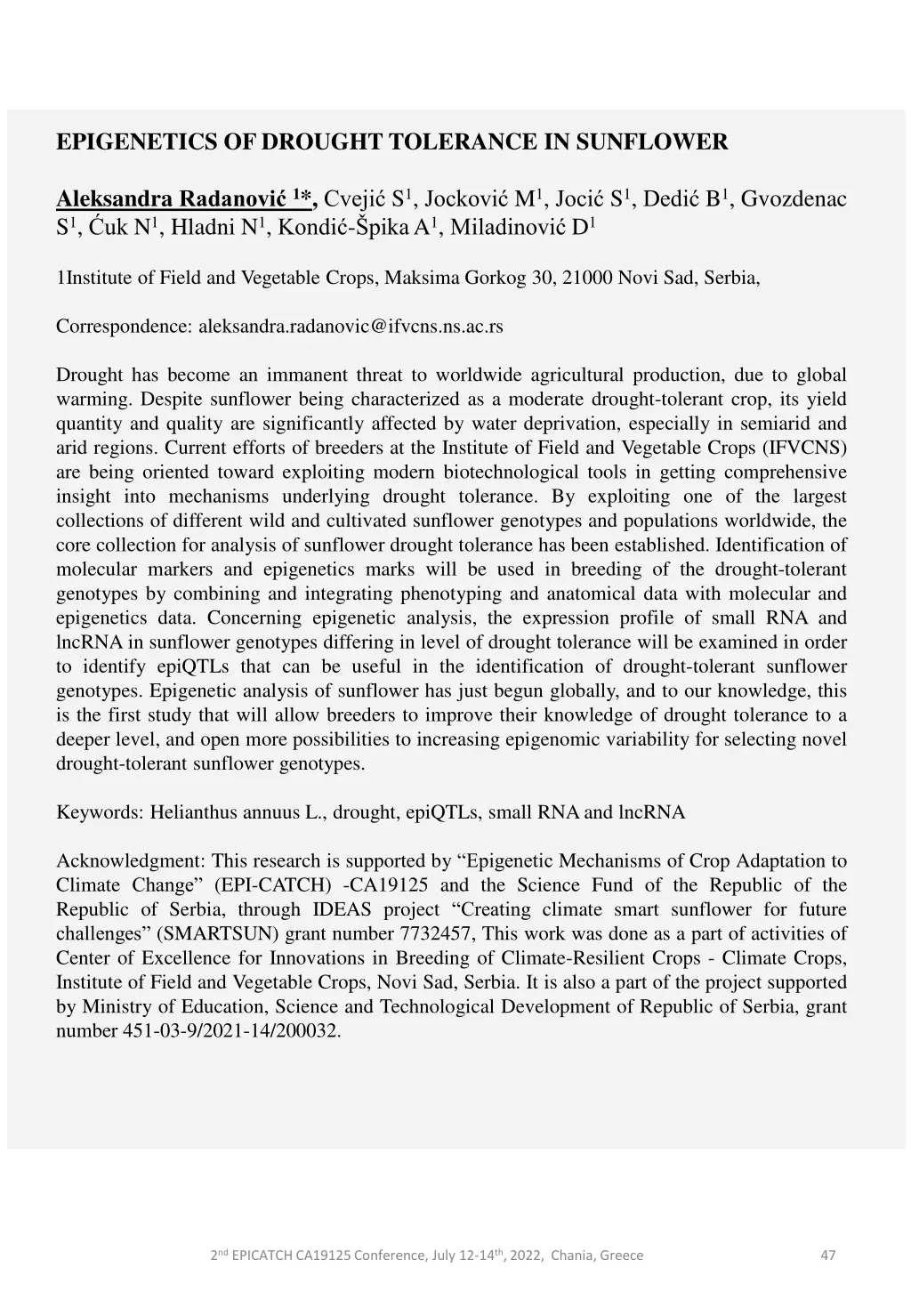 epigenetics of drought tolerance in sunflower