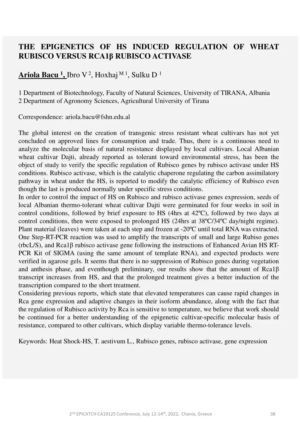 the epigenetics of hs induced regulation of wheat