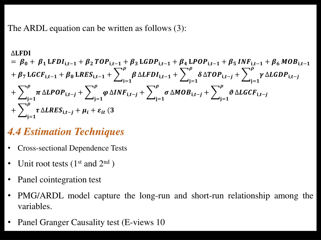 the ardl equation can be written as follows 3