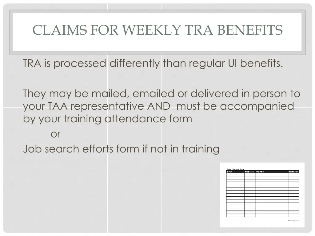 claims for weekly tra benefits