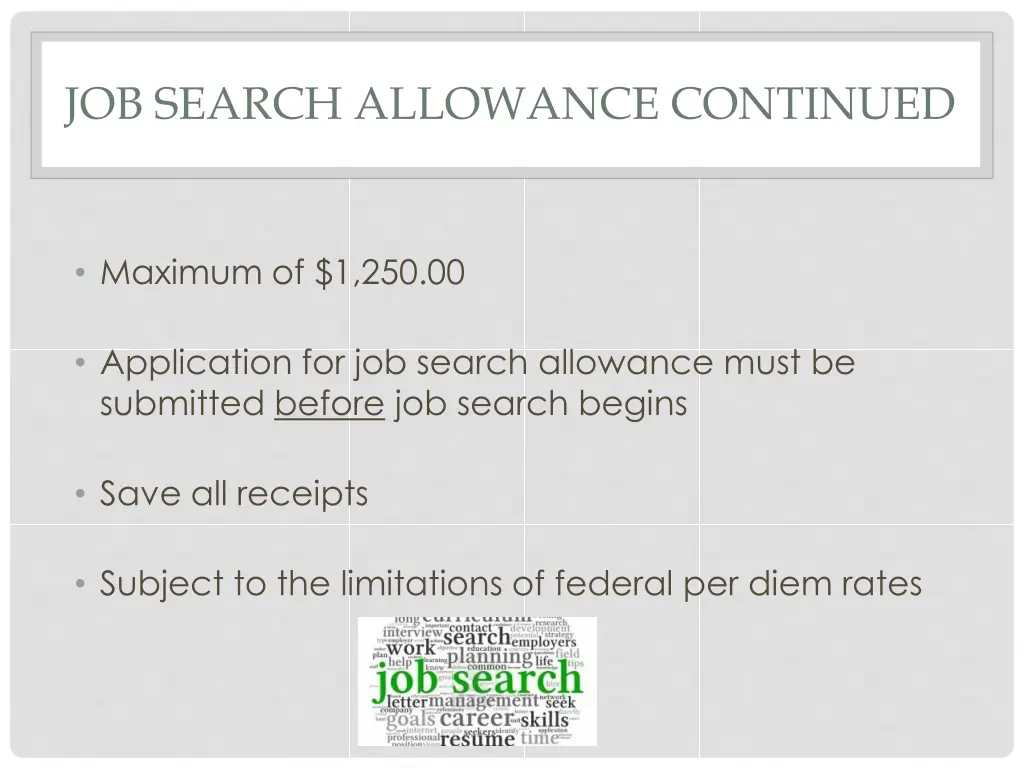 job search allowance continued