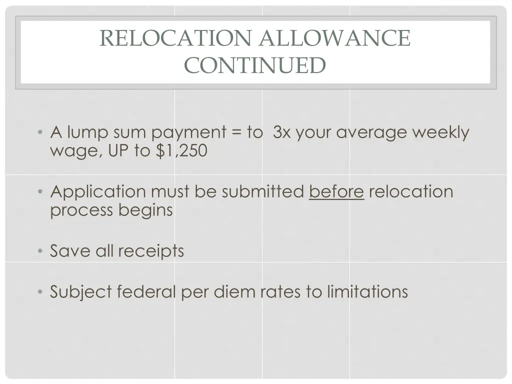 relocation allowance continued