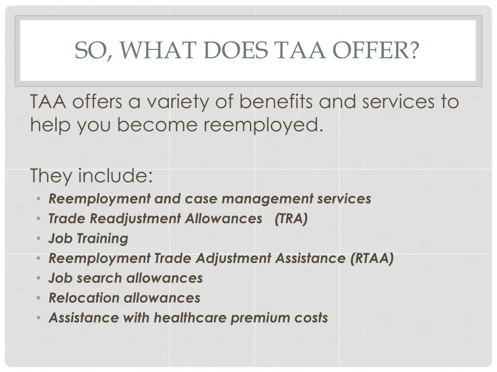 so what does taa offer