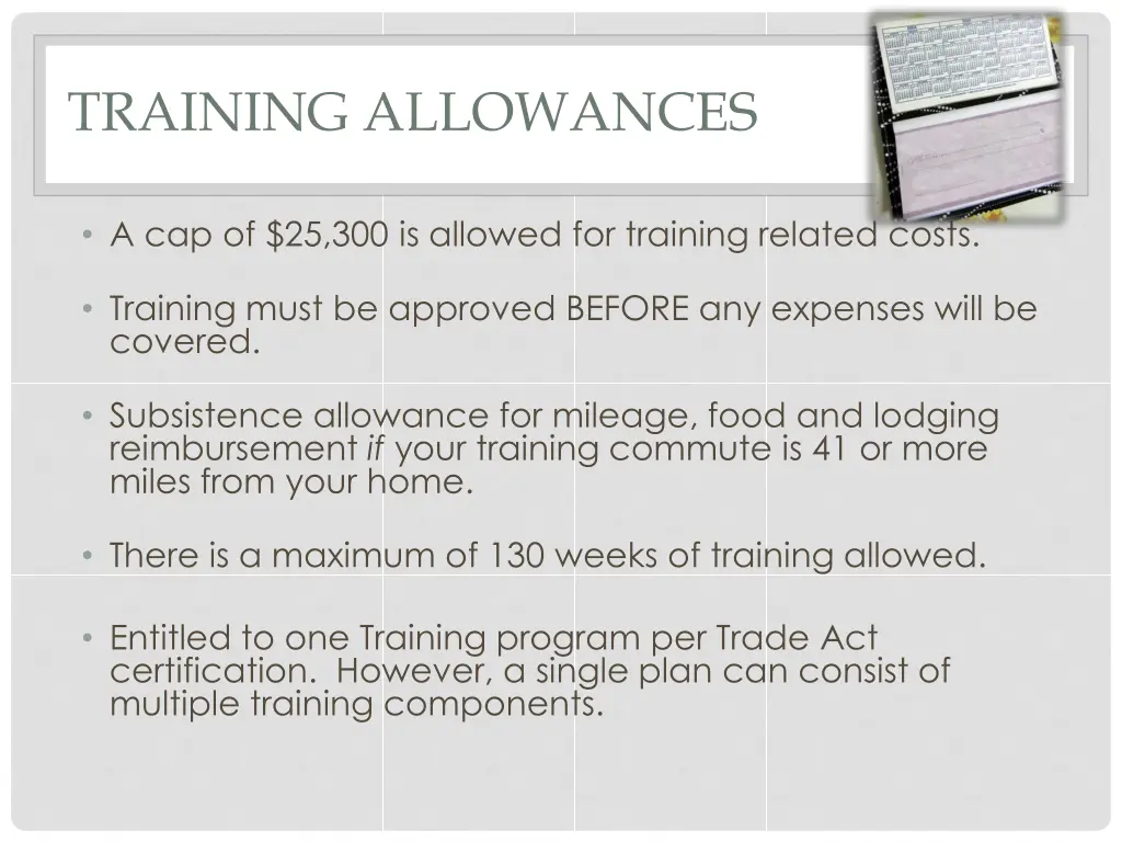 training allowances