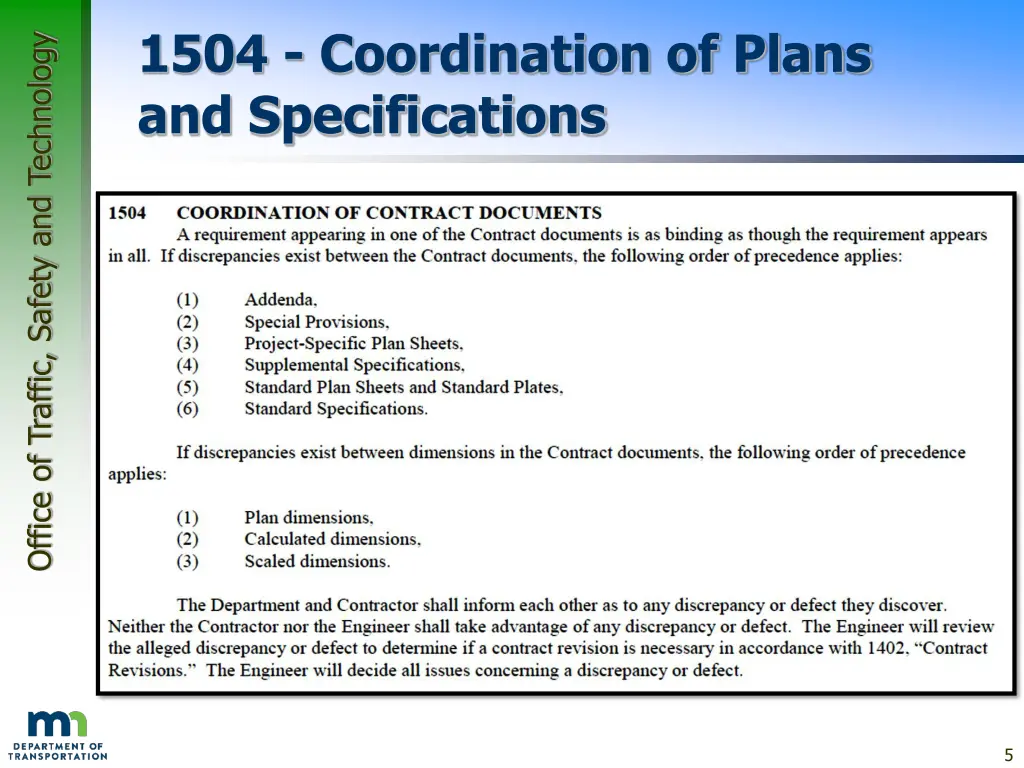 1504 coordination of plans and specifications