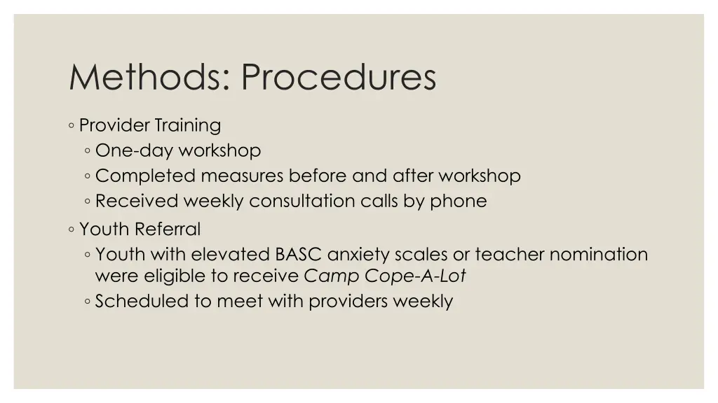 methods procedures