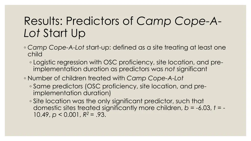 results predictors of camp cope a lot start up