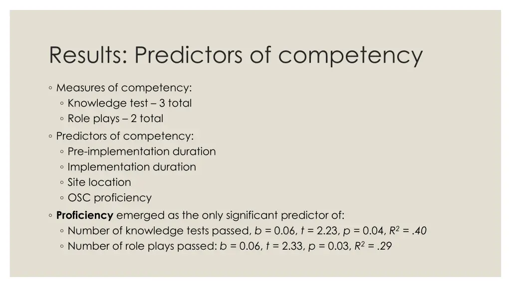 results predictors of competency
