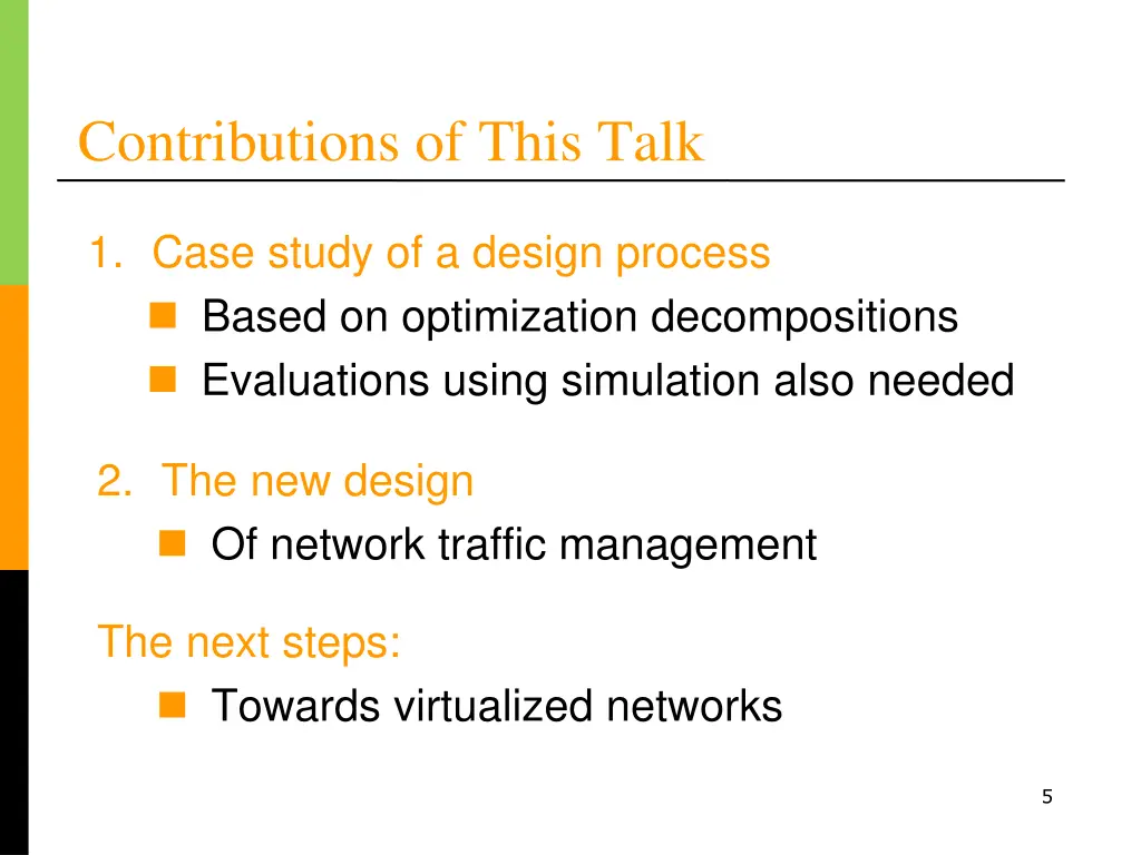 contributions of this talk