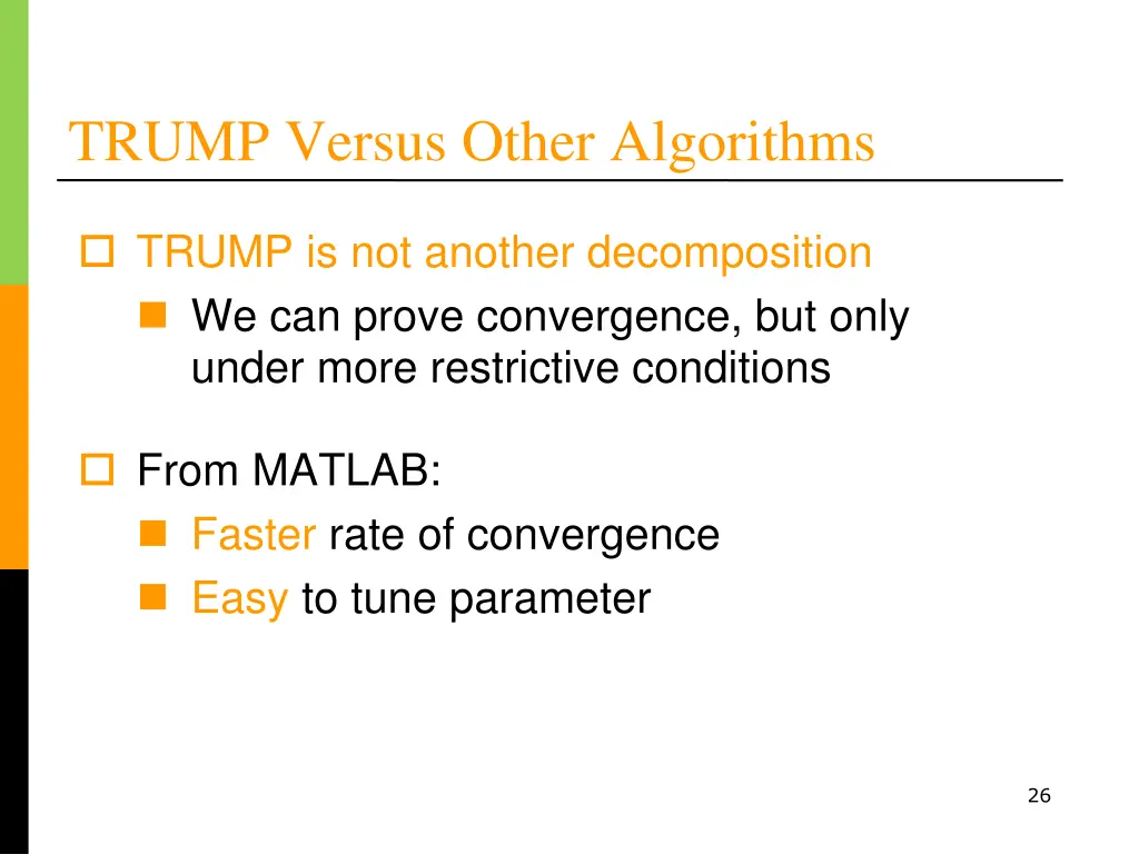 trump versus other algorithms