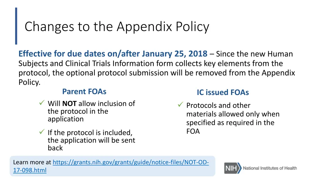 changes to the appendix policy