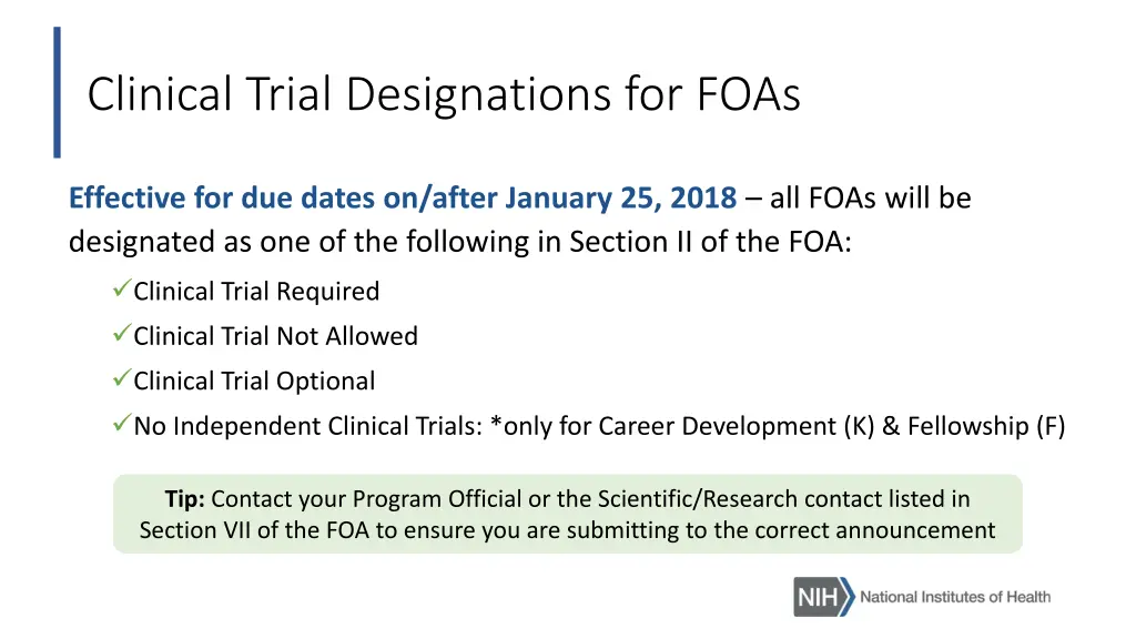 clinical trial designations for foas