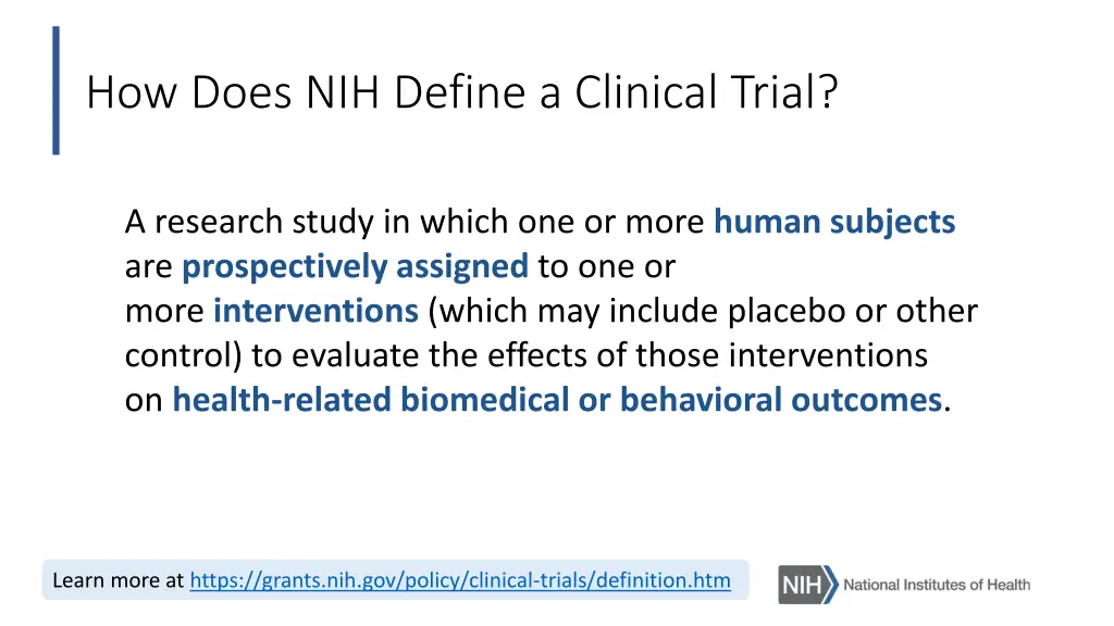 how does nih define a clinical trial