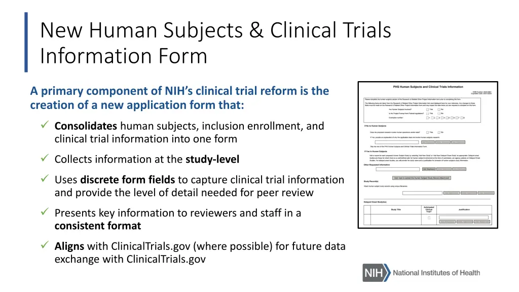 new human subjects clinical trials information