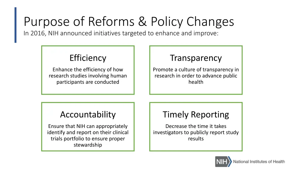 purpose of reforms policy changes in 2016