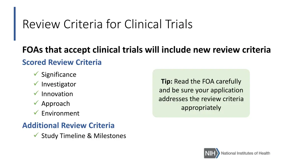 review criteria for clinical trials