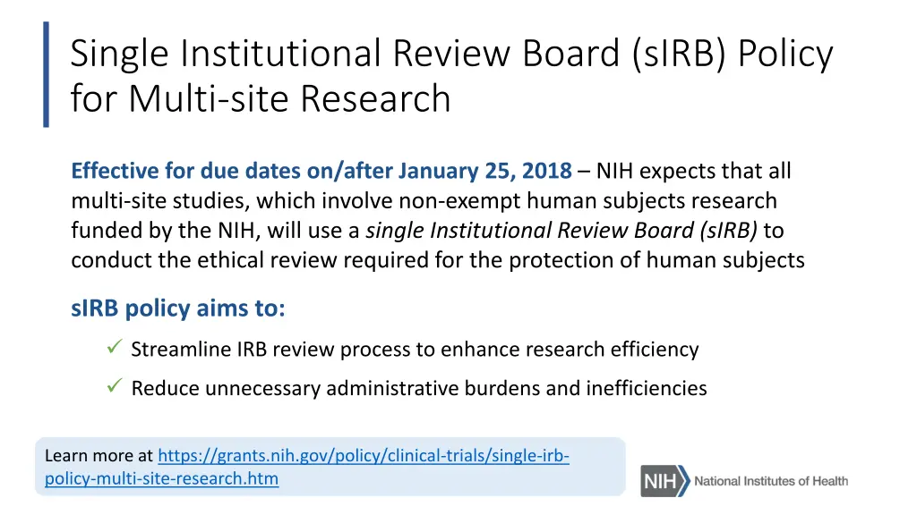 single institutional review board sirb policy