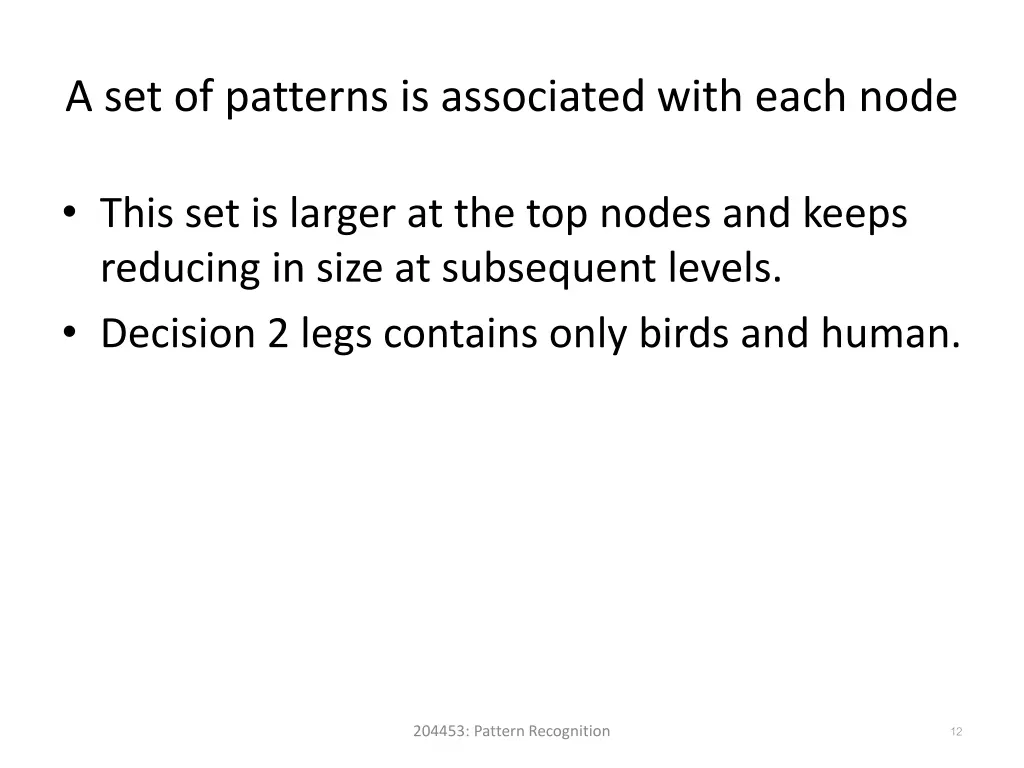 a set of patterns is associated with each node