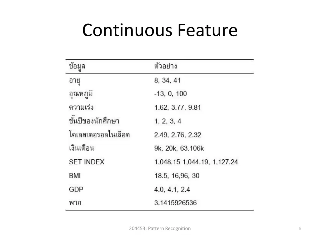 continuous feature