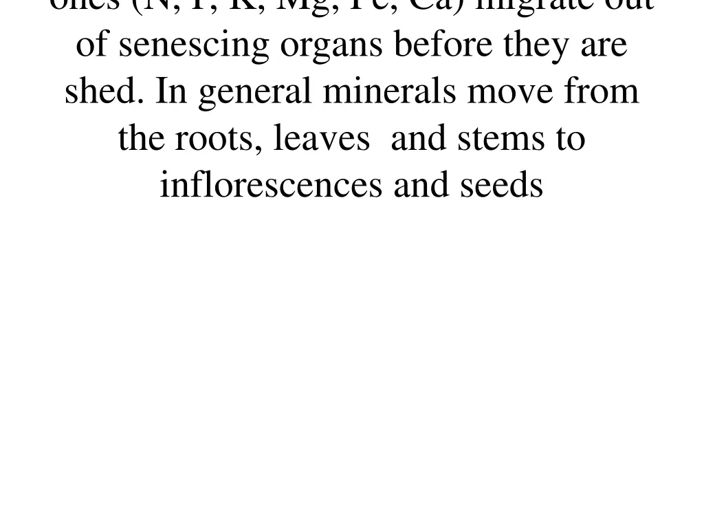ones n p k mg fe ca migrate out of senescing