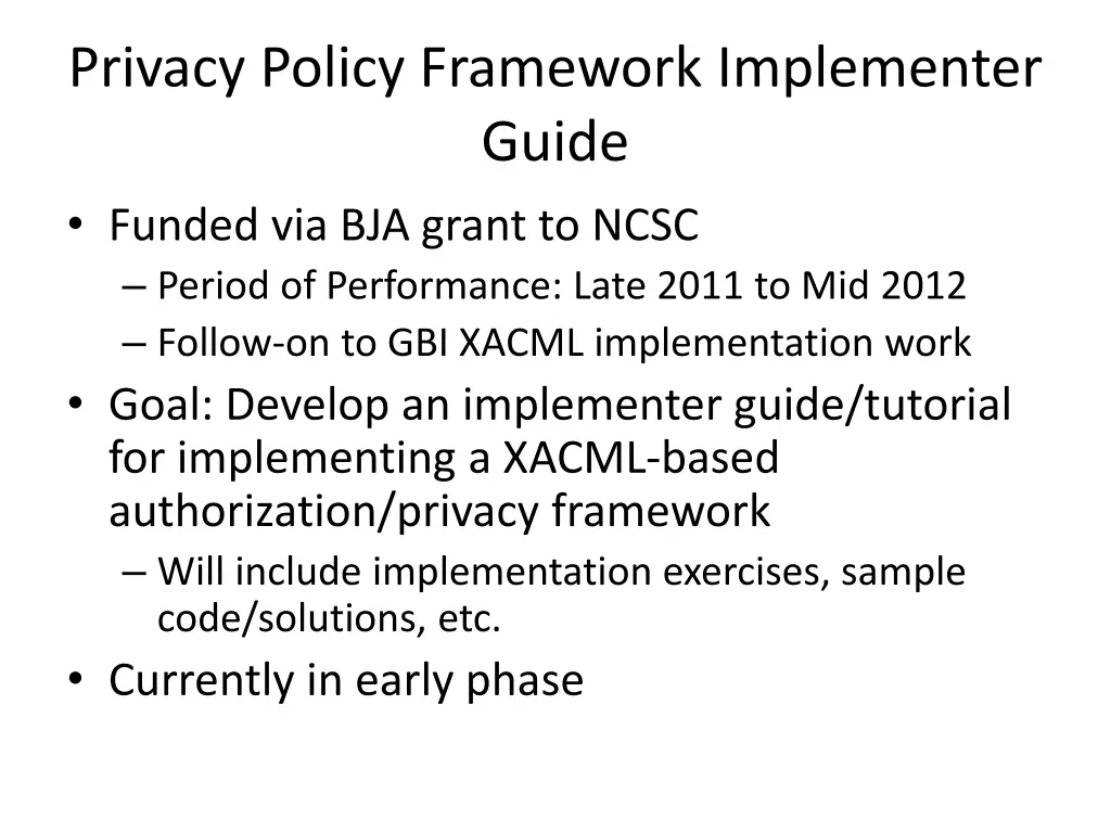 privacy policy framework implementer guide funded