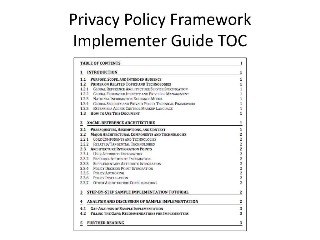 privacy policy framework implementer guide toc