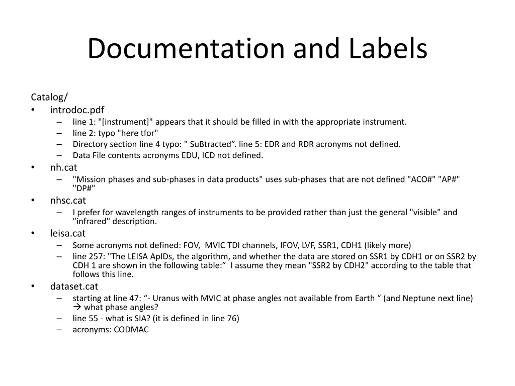 documentation and labels