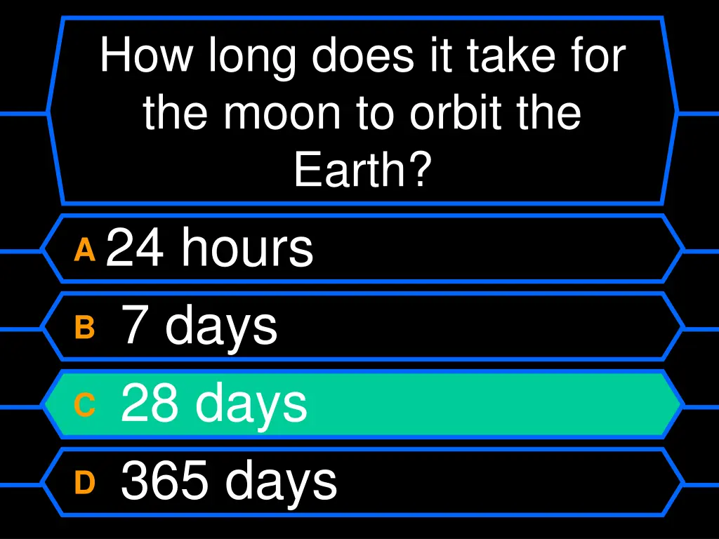 how long does it take for the moon to orbit 1