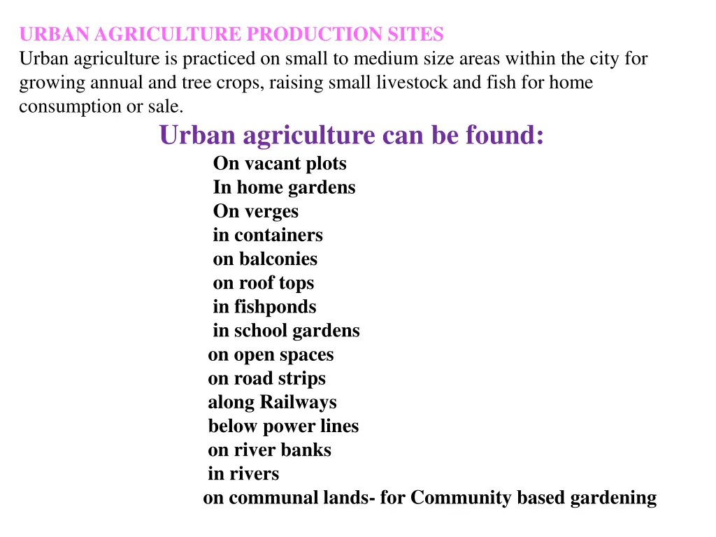 urban agriculture production sites urban