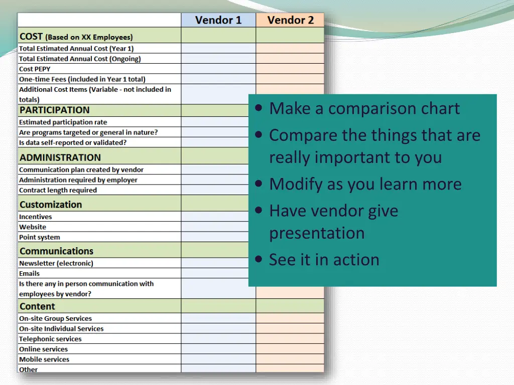 make a comparison chart compare the things that