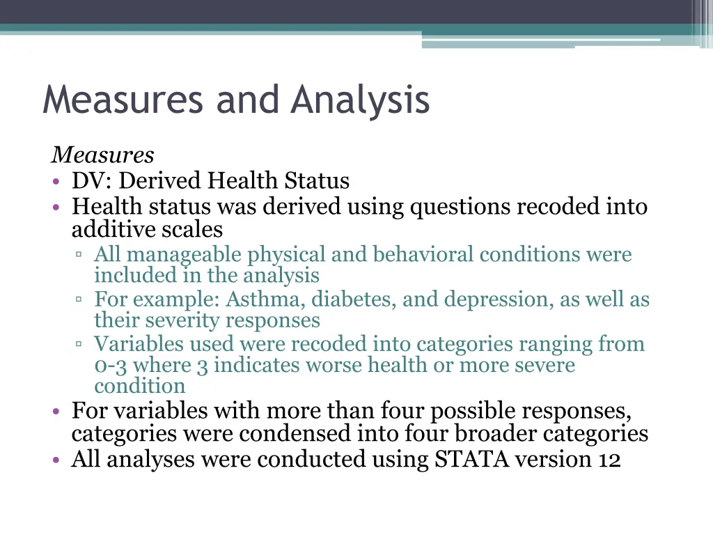 measures and analysis