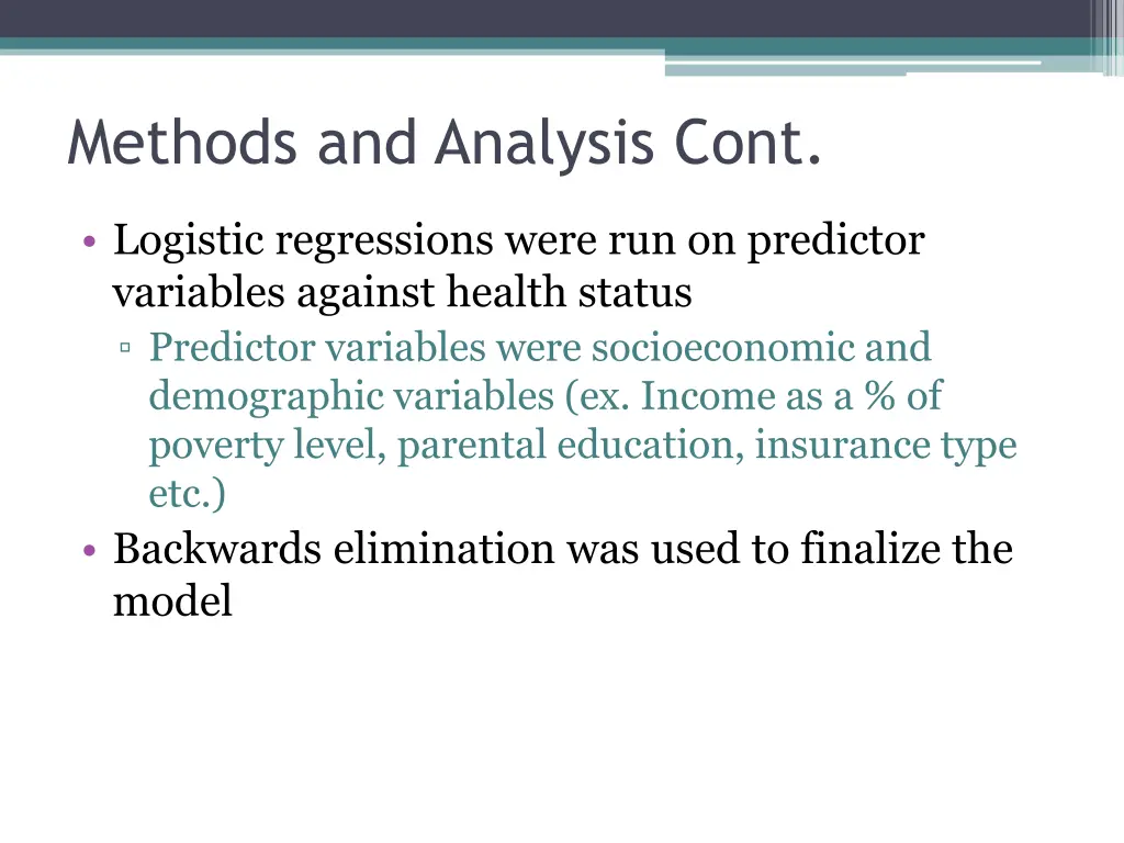 methods and analysis cont