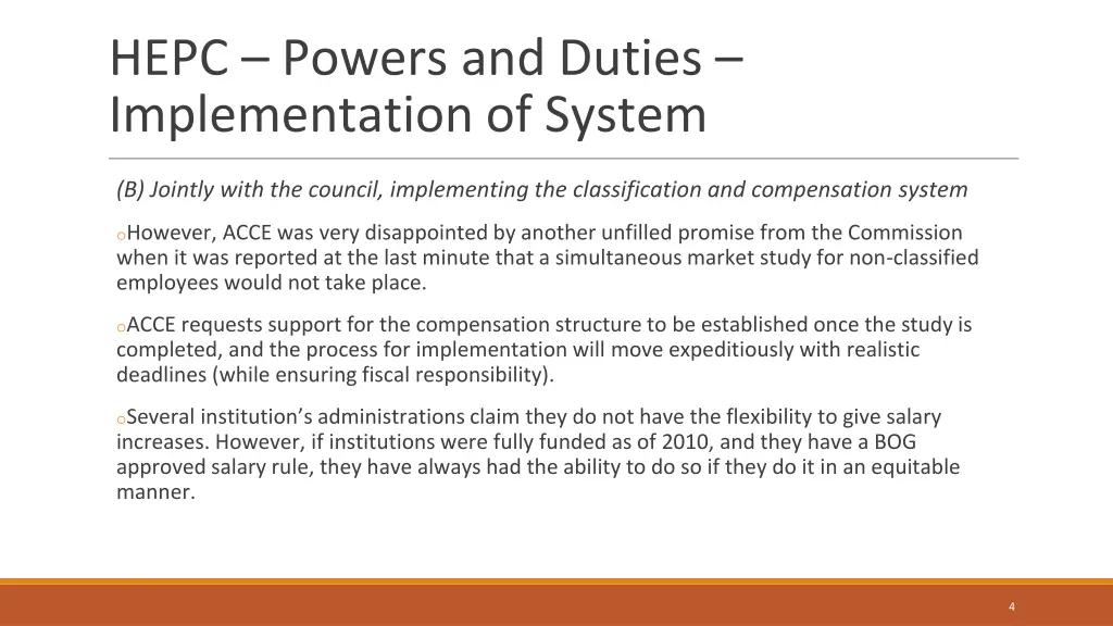 hepc powers and duties implementation of system