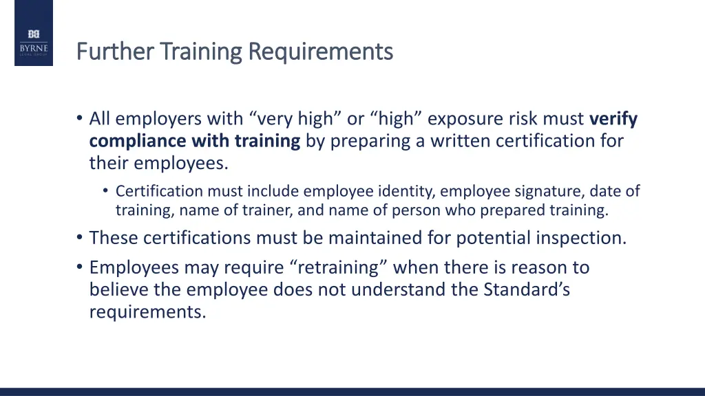 further training requirements further training