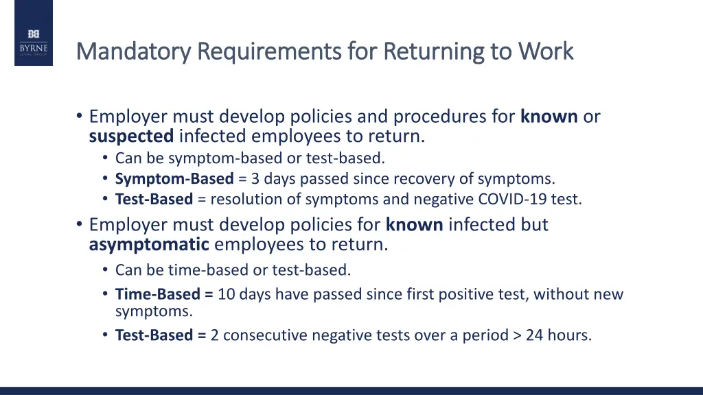 mandatory requirements for returning to work