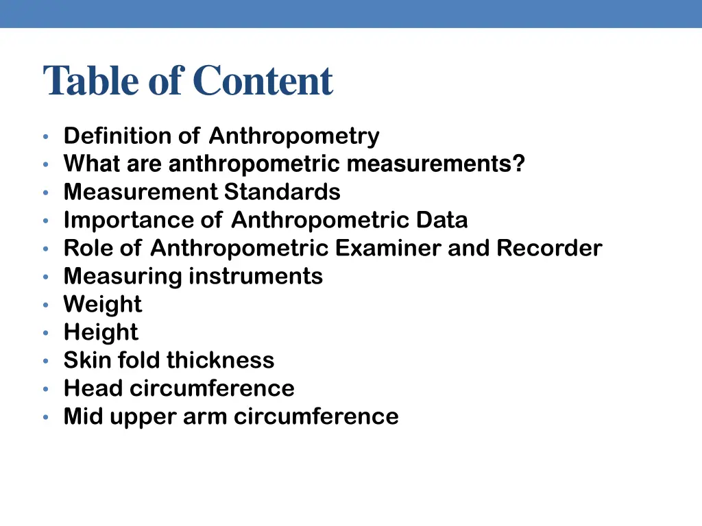 table of content