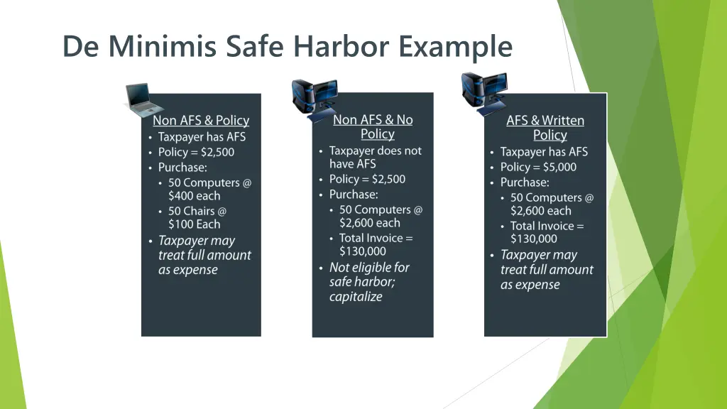 de minimis safe harbor example