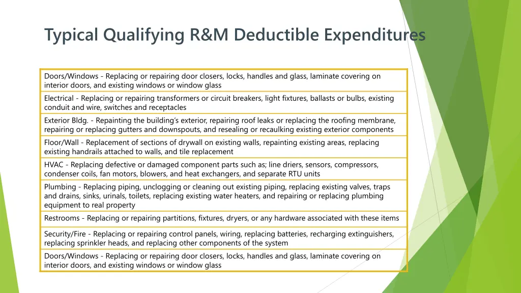 typical qualifying r m deductible expenditures