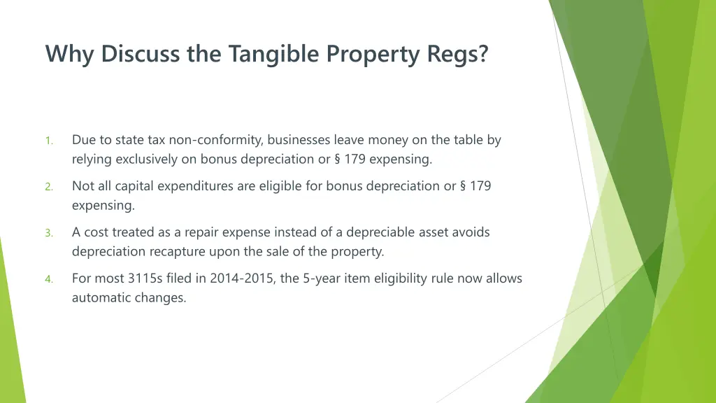 why discuss the tangible property regs