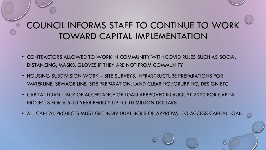 council informs staff to continue to work toward
