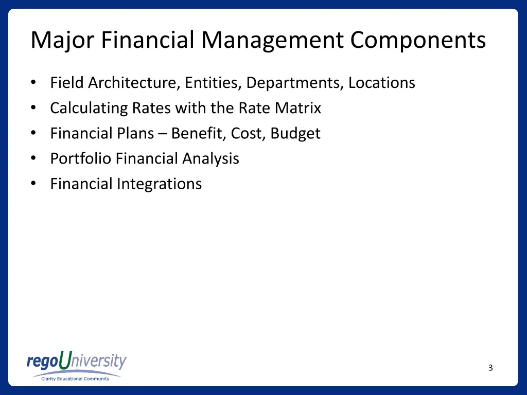 major financial management components