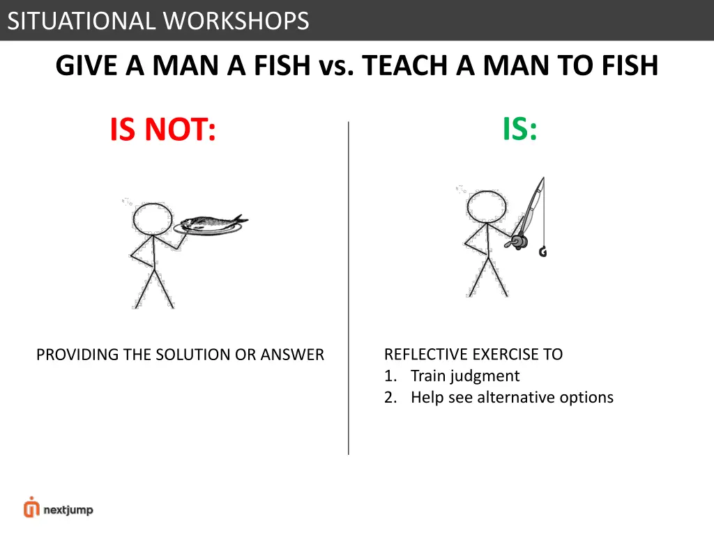situational workshops give a man a fish vs teach