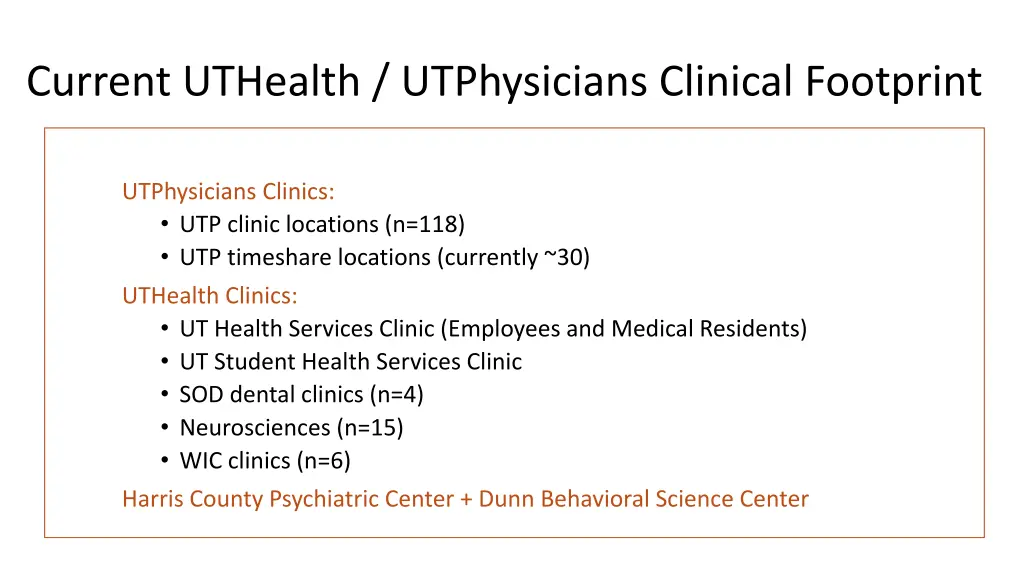 current uthealth utphysicians clinical footprint