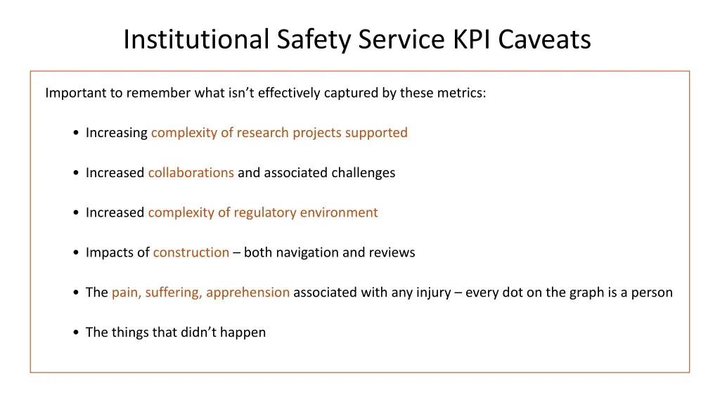 institutional safety service kpi caveats