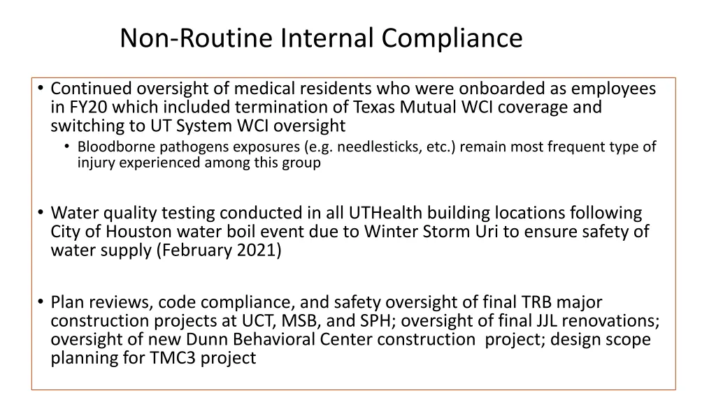 non routine internal compliance